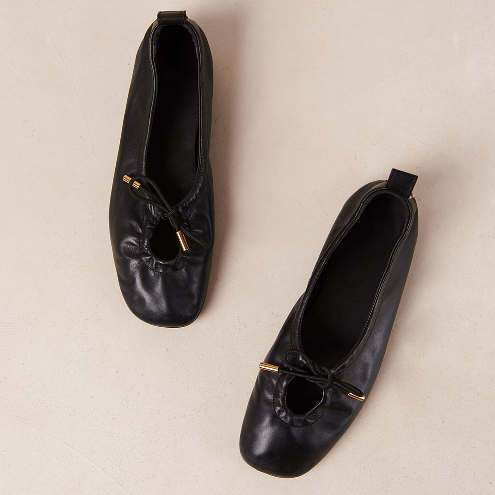 Black Vegan Leather Square Toe Lace-Up Flats Casual Shoes