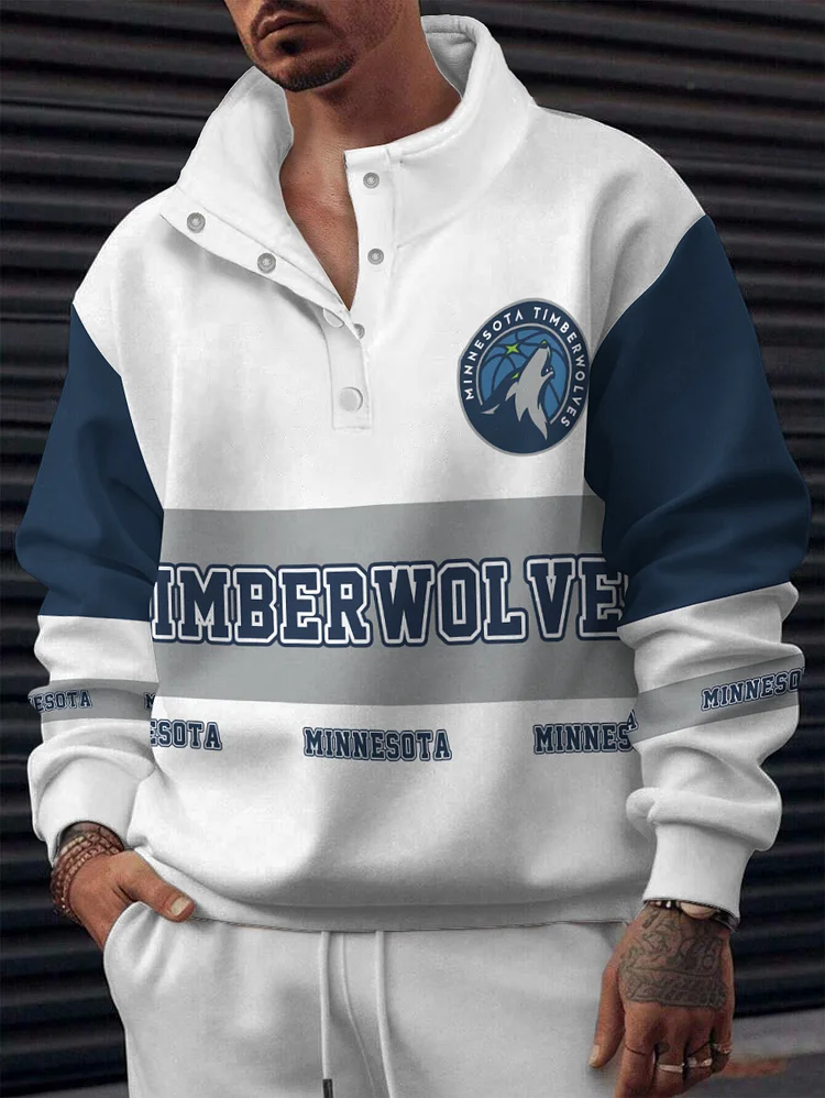 Minnesota Timberwolves  2025 New Design Casual Snap Mockneck Pullover