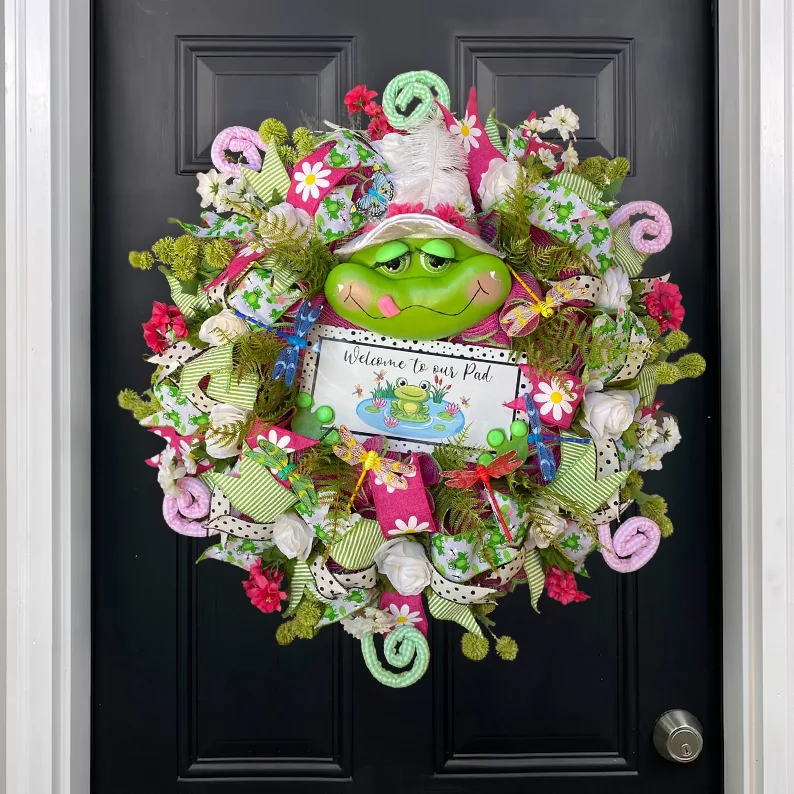 🐸Spring Summer Frog Dragonfly Floral wreathss