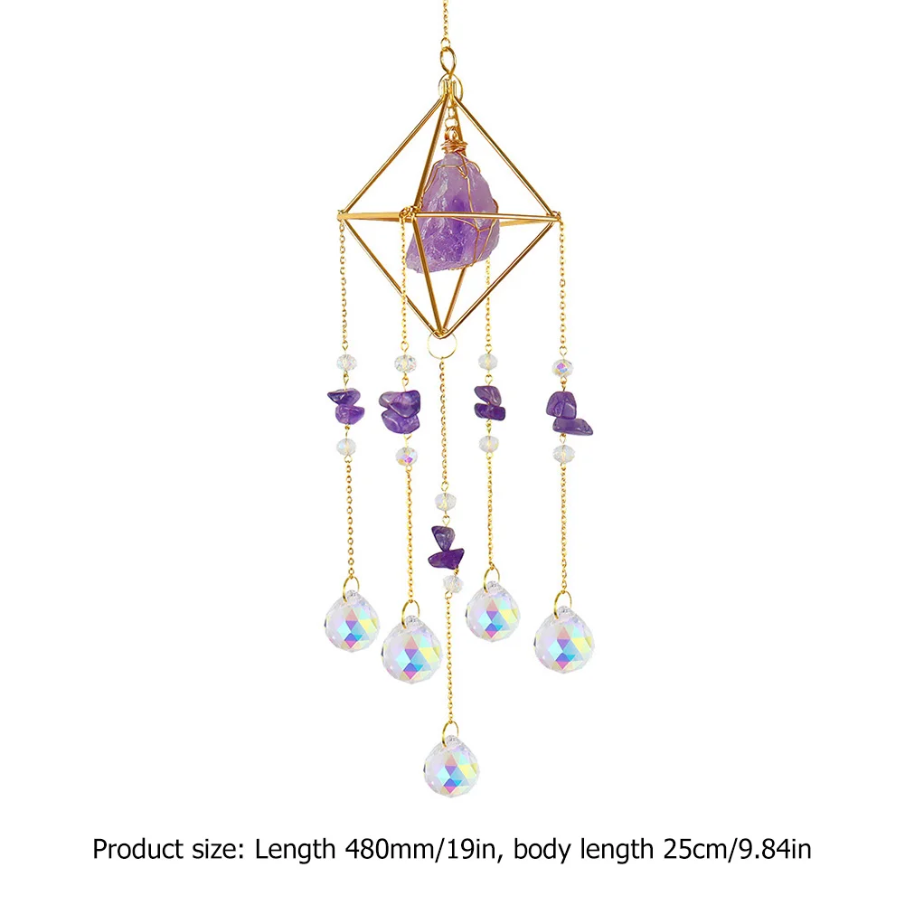Crystal Wind Chimes Natural Stone Prism Light Catcher Garden Decor (Purple)