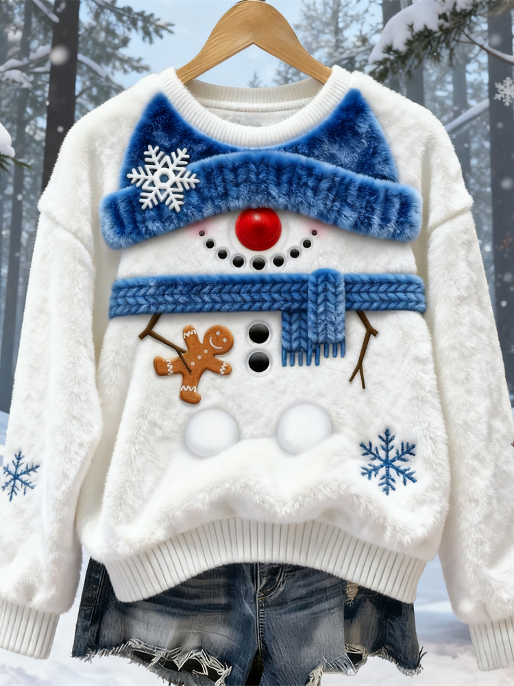 Christmas Snowman Design Women's Soft Flannel Sweater elevenforest