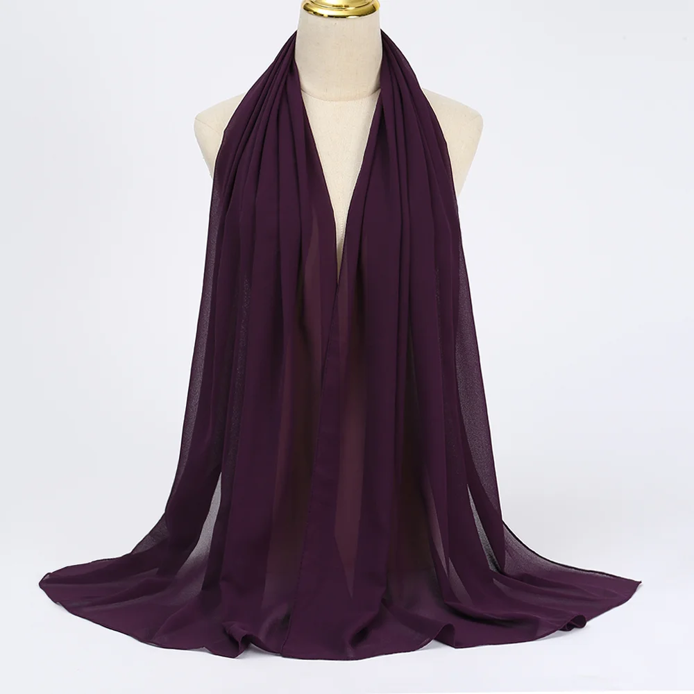 Women's Muslim Chiffon Hijab Scarf Long Solid Color Breathable Head Wrap