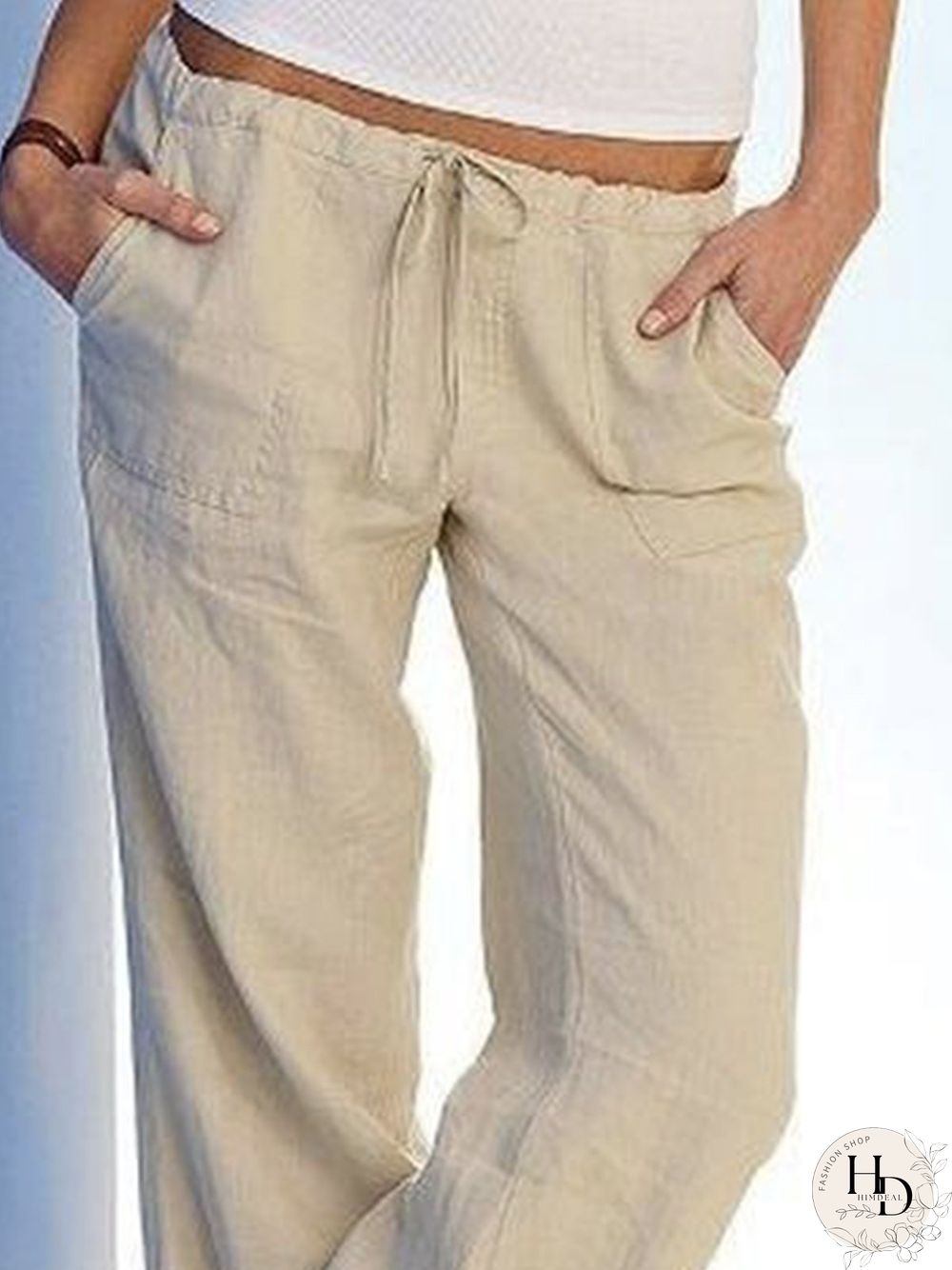 Plain Pockets Plus Size Casual Pants