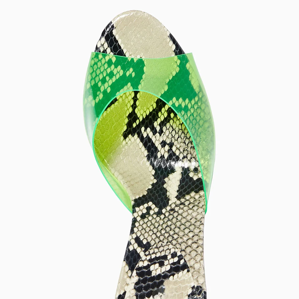 Neon Green PVC Peep Toe Stiletto High Heel Mules Shoes for Women