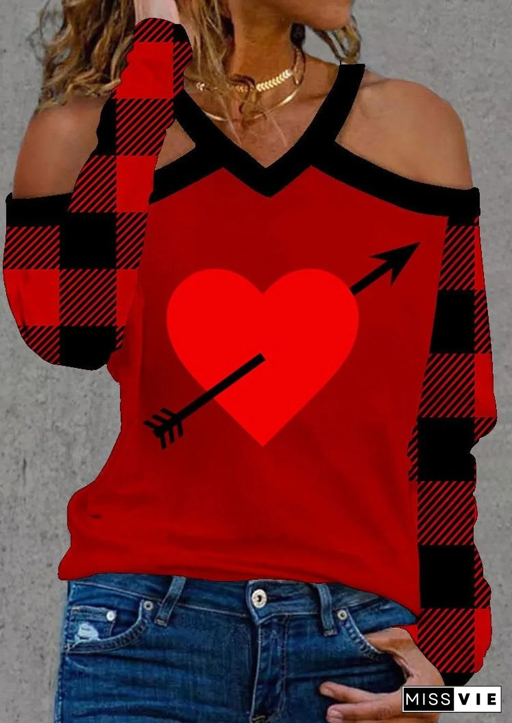 Red Chenked And Heart Printed Shirt
