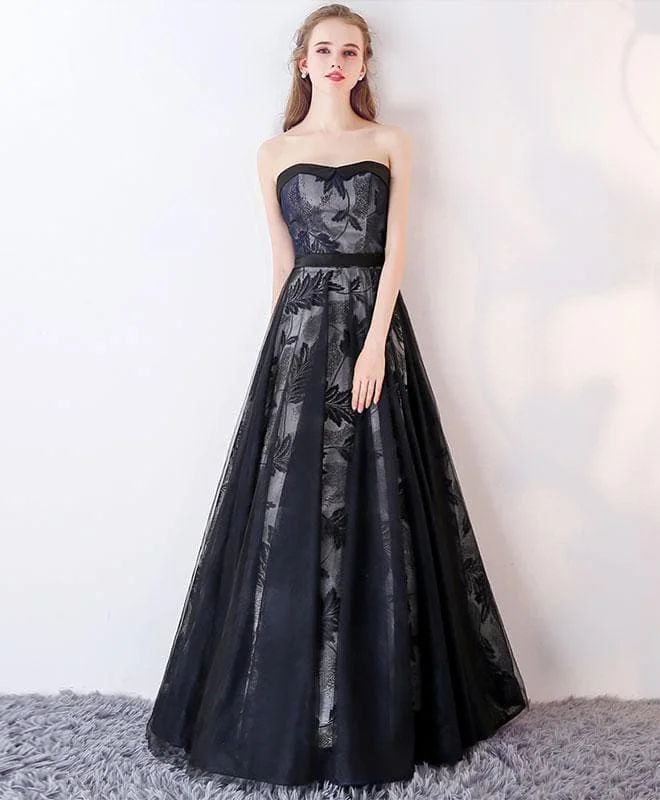 Black Sweetheart Tulle Long Prom Dress, Black Evening Dress