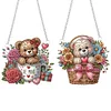(US Only)2pcs Flower Basket Bear 2D Flat DIY Diamond Art Pendant Wall Decor for Home