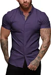 URRU Men's Muscle Dress Shirts Slim Fit Stretch Short Sleeve Casual Button Down Shirts for Men