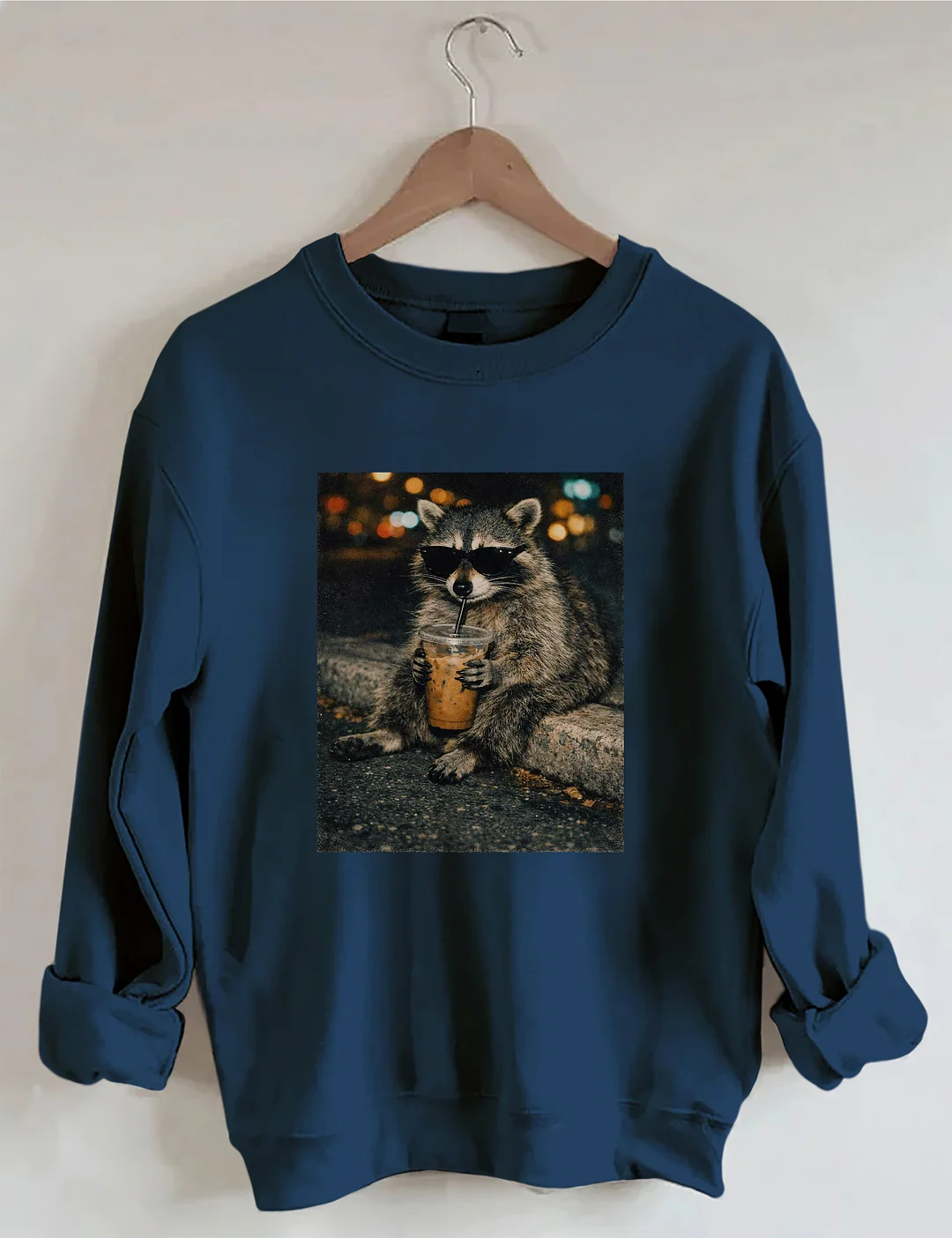 Funny Raccoon Drinking Iced Coffee Sweatshirt