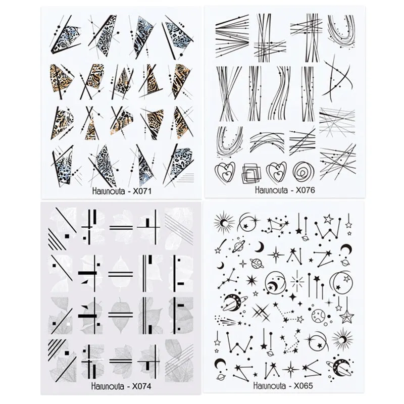 Harunouta Sexy Girl Geometric Lines Nail Water Stickers Set Spring Simple Flower Leaves Decals Sliders DIY Nail Art Decoration