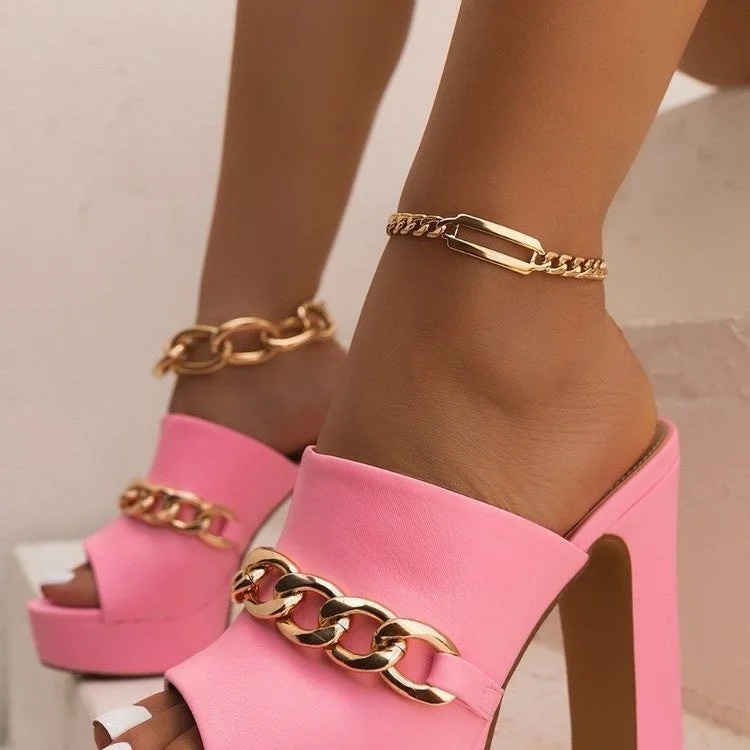 Trendy Platform Sandals Chunky Super High Heels Women Chain  Shoes Slingback Peep Toe Slippers Sexy Brief Sandalias Mujer 2021