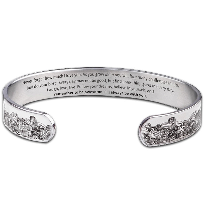 Women’s Vintage Style Letter Sea Wave Stainless Steel Bangle Carving Stainless Steel Bracelets