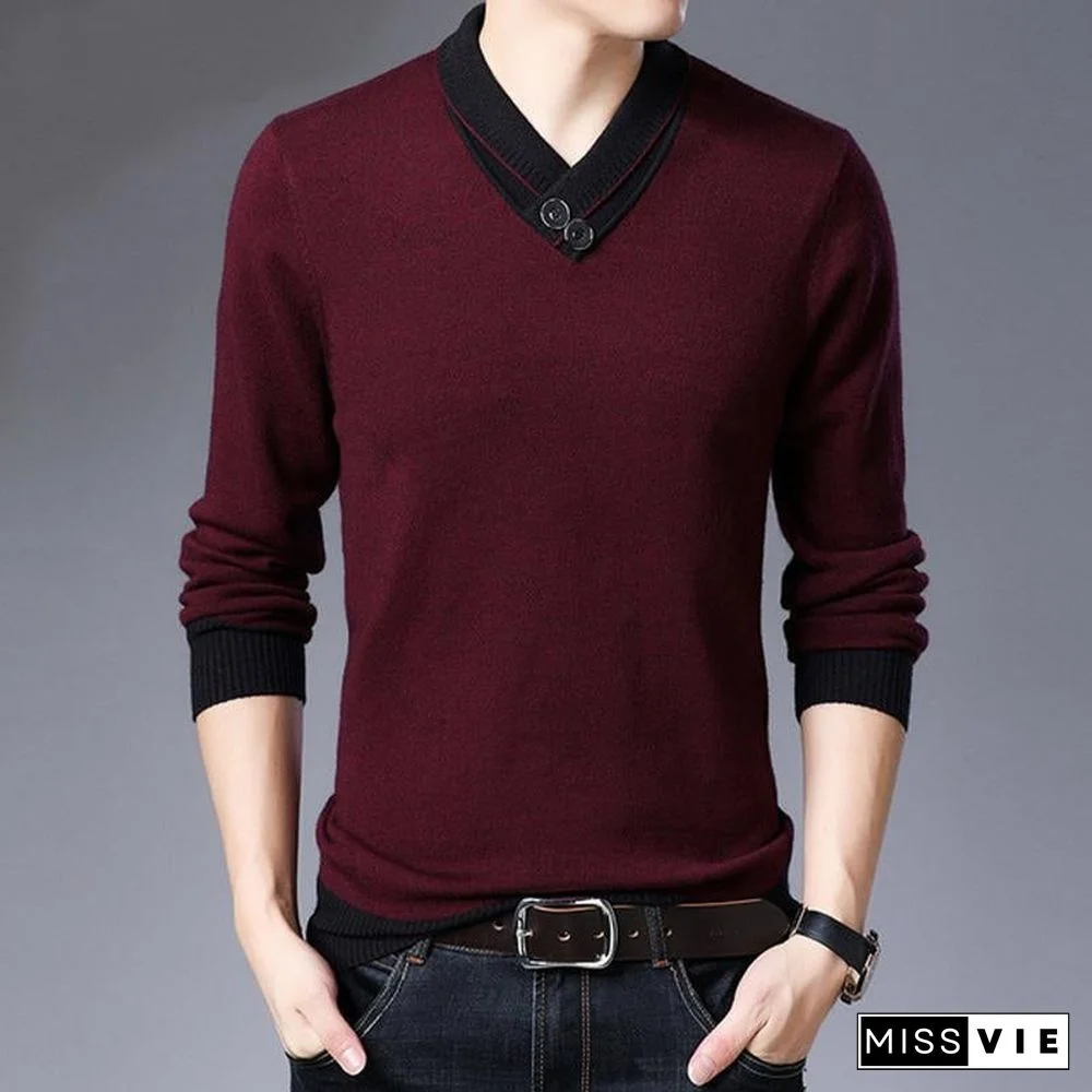 Sweater Men Autumn Winter Thick Warm Cashmere Wool Pullover Men Button Turtleneck Pull Homme Knitwear Tops