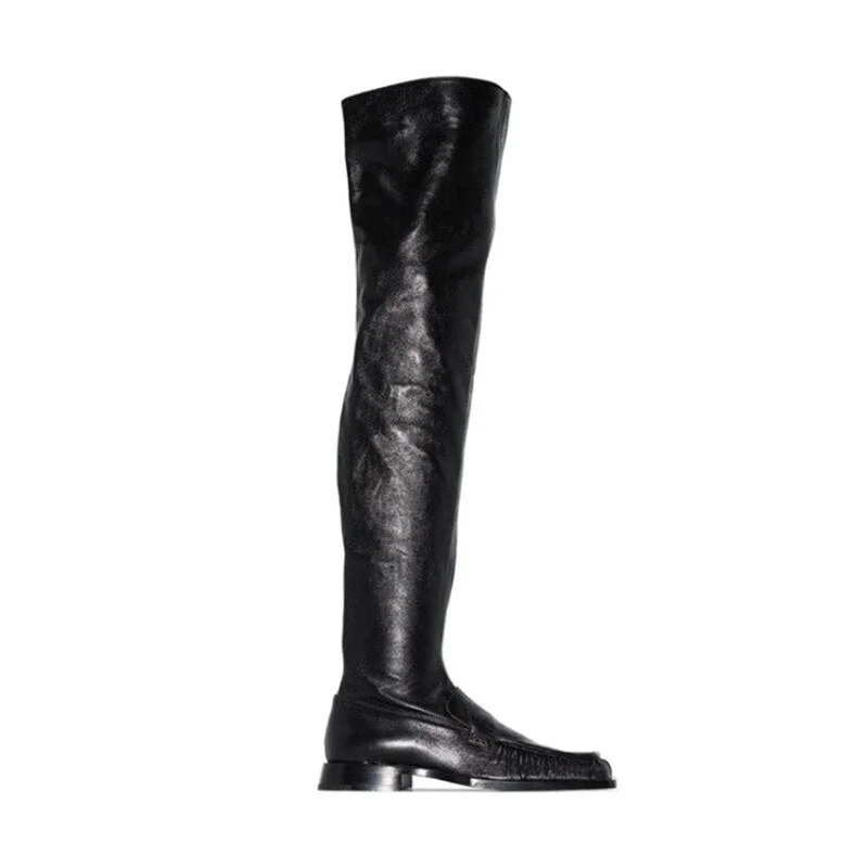 Women's Over-the-knee Winter Zipper-Sid Square Toe Solid Color Low Heel Boots Women Shoes Office Lady Banquet Cool Female Boots