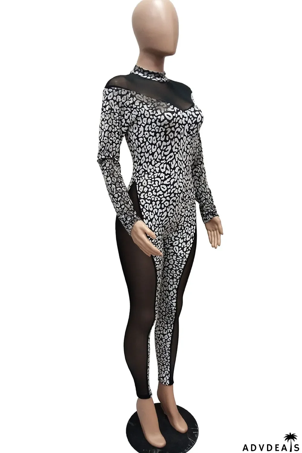 White Casual Print Leopard Split Joint O Neck Regular Jumpsuits