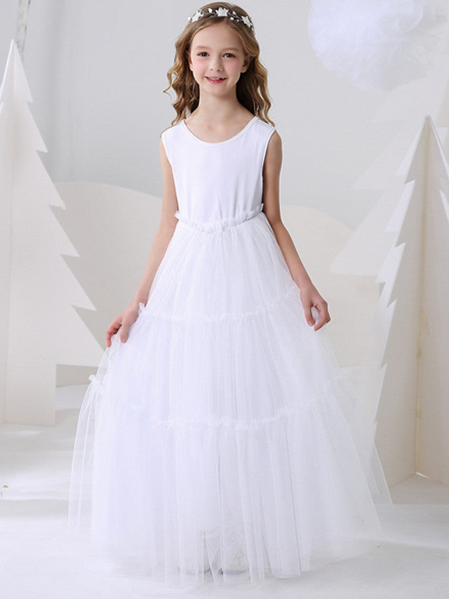 Oknass Ball Gown Sleeveless Jewel  Flower Girl Dress Polyester With Pattern  Print