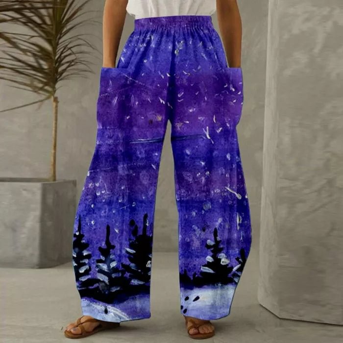 Christmas Purple Print Vintage Casual Loose Pants