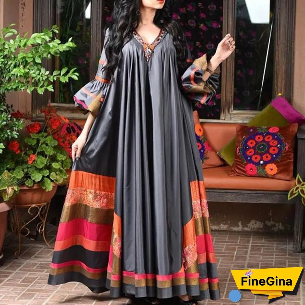 Black Joint Pattern Long Sleeve Dress