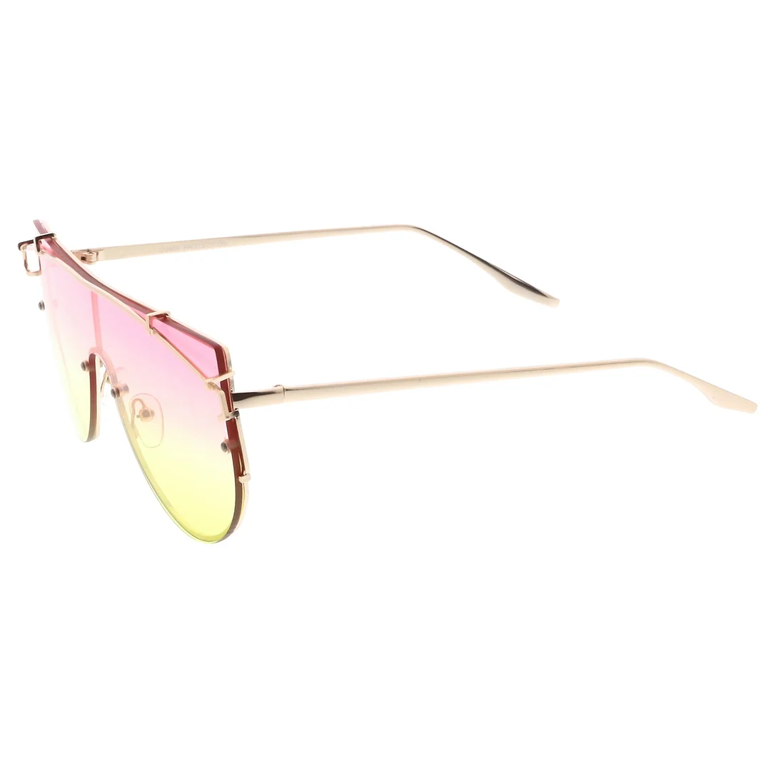 Futuristic Rimless Metal Crossbar Gradient Colored Mono Lens Shield glasses 61mm