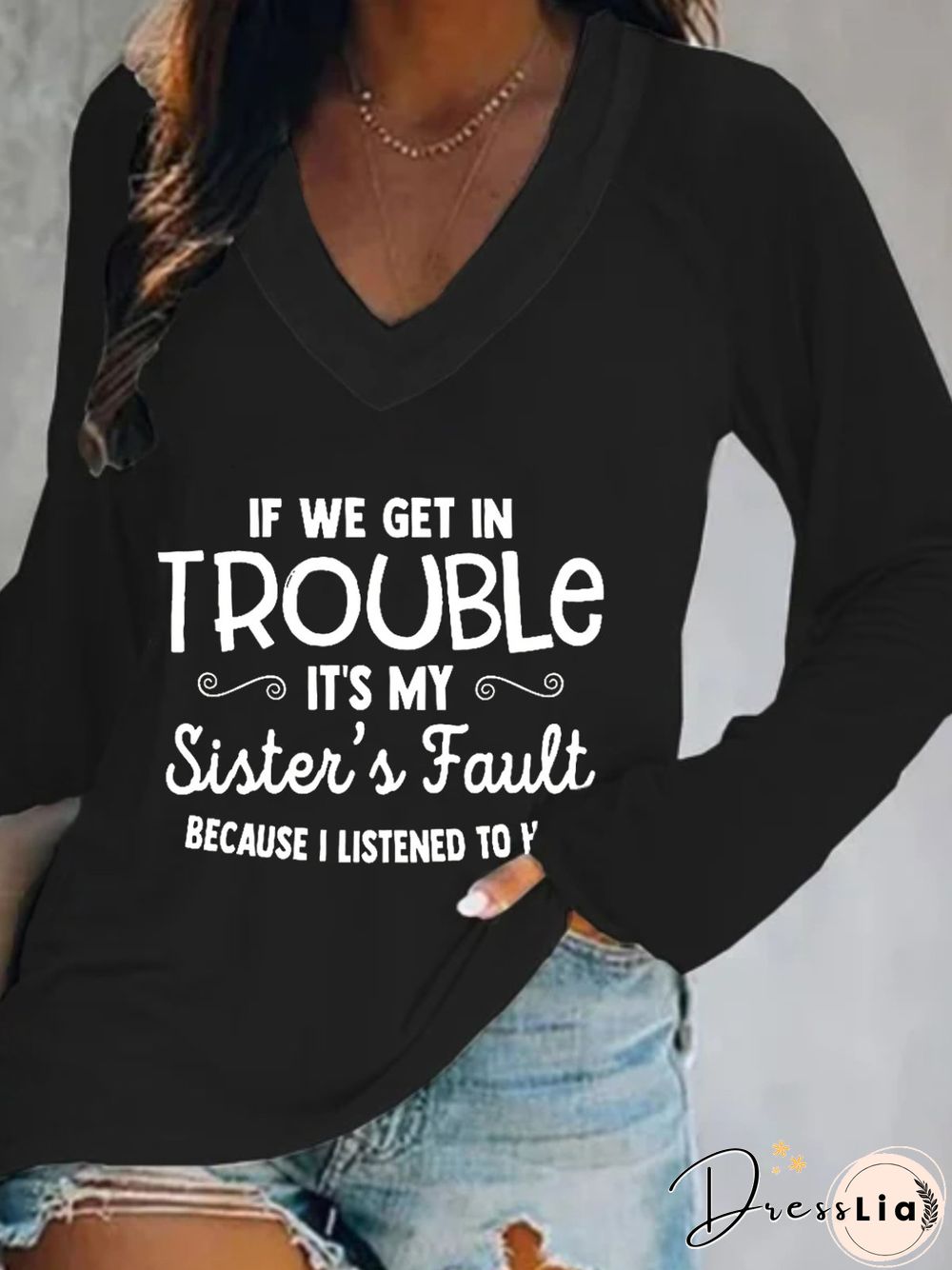 Casual Long Sleeve V Neck Plus Size Printed Tops T-shirts