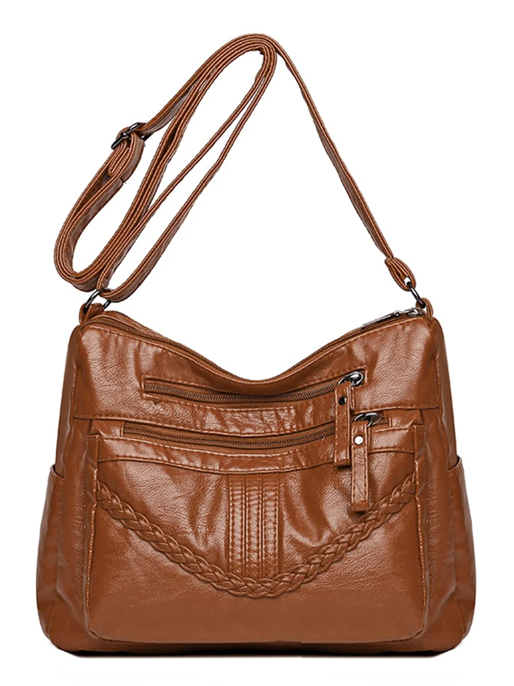 Vintage Braid Details Multi Pocket Crossbody Bag