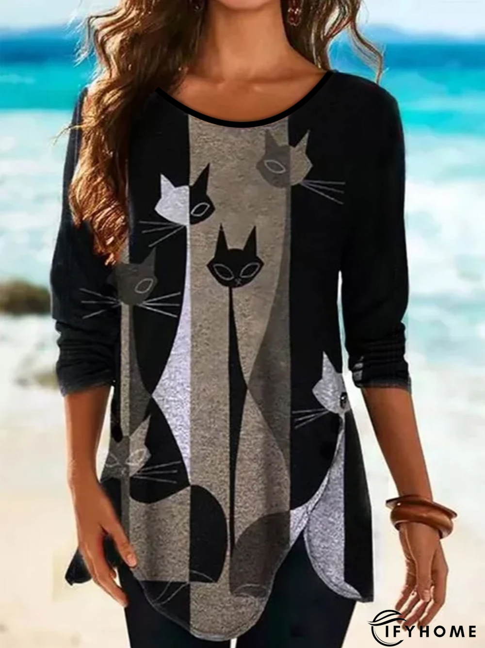 Animal Round Neck Long Sleeve Casual T-shirt | IFYHOME