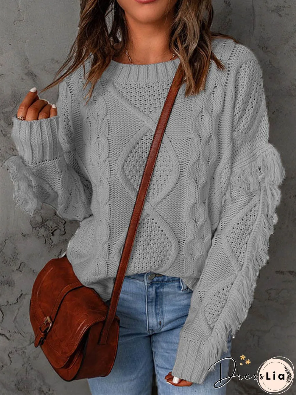 Loose-fitting Turtleneck Fringe Solid Color Pullover Knit Sweater for Women