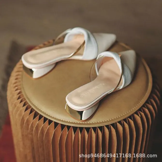 Breakj Breakj Half Slippers Women's Summer Wear 2025 Summer New Shoes Pointed Flat Bottom Muller Cool Slippers Half-To-Single Shoes