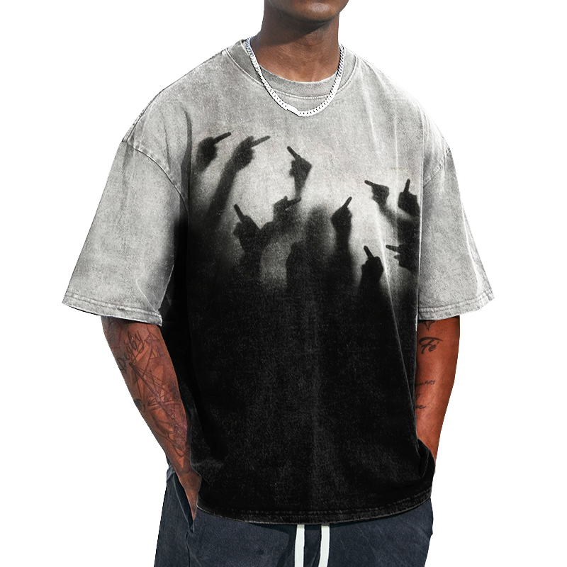 Men's Fun Reflection Of Many People Giving Middle Finger Print Graphic Print Casual Crew Neck Oversized T-Shirt