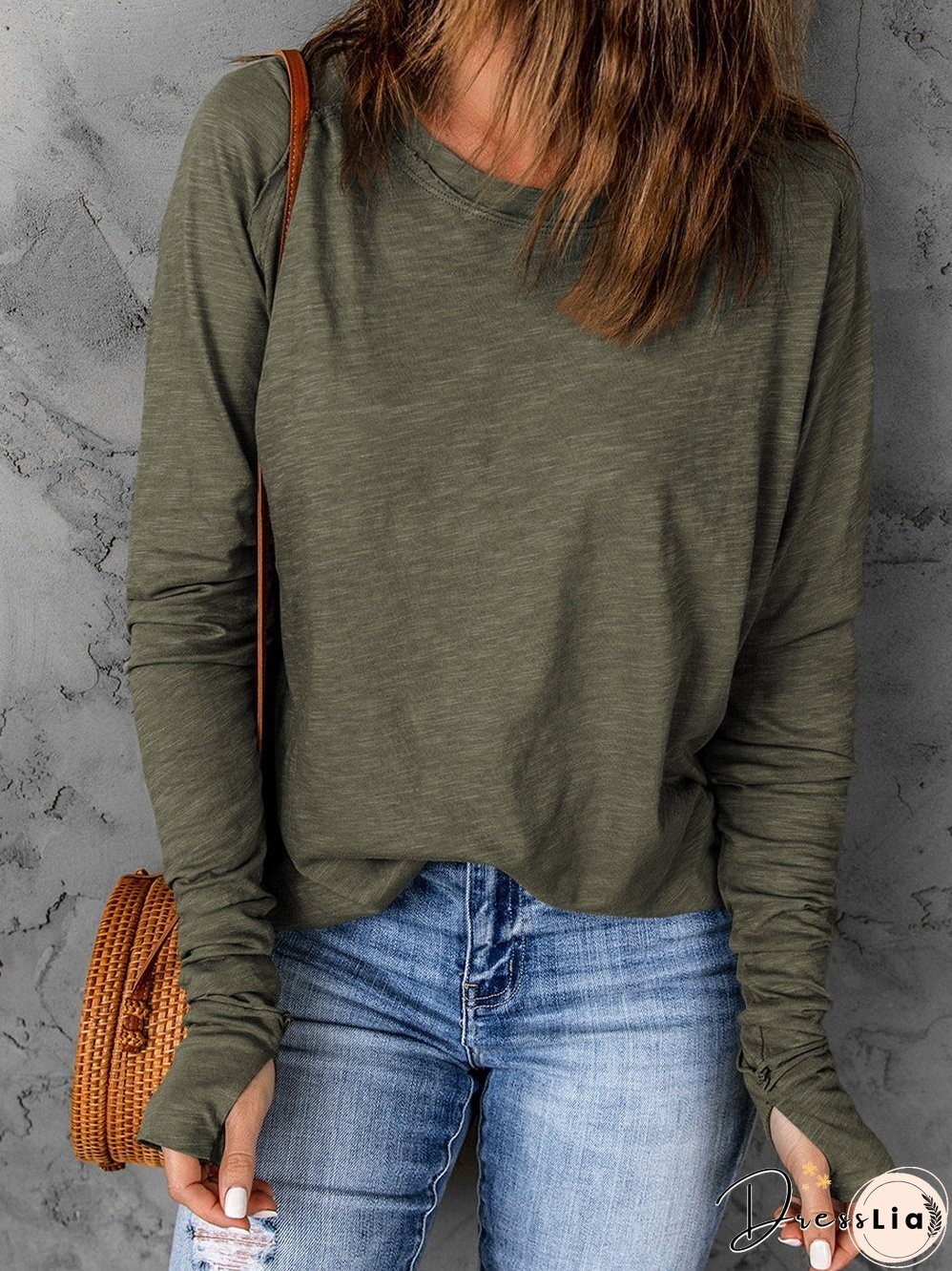 Green Classic Round Neck Long Sleeve Sweatshirt