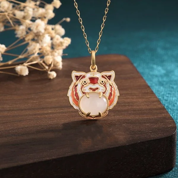 White Jade Year of the Tiger Blessing Pendant Necklace