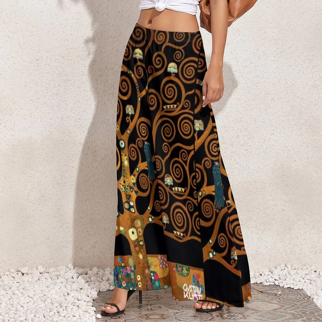 Under The Tree Of Life Gustav Klimt Loose Fit Stretchy Wide Leg Palazzo Lounge Women Casual Loose Wide Leg Pants