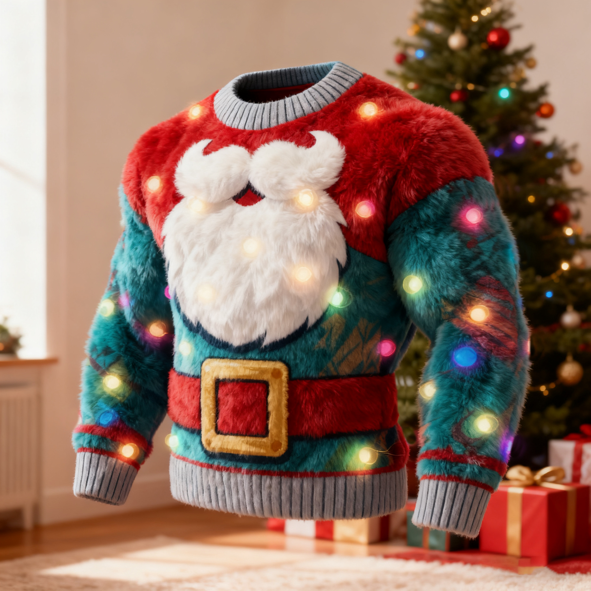 Men's Funny Christmas Santa Beard Pattern Flannel Sweatshirt elevenforest