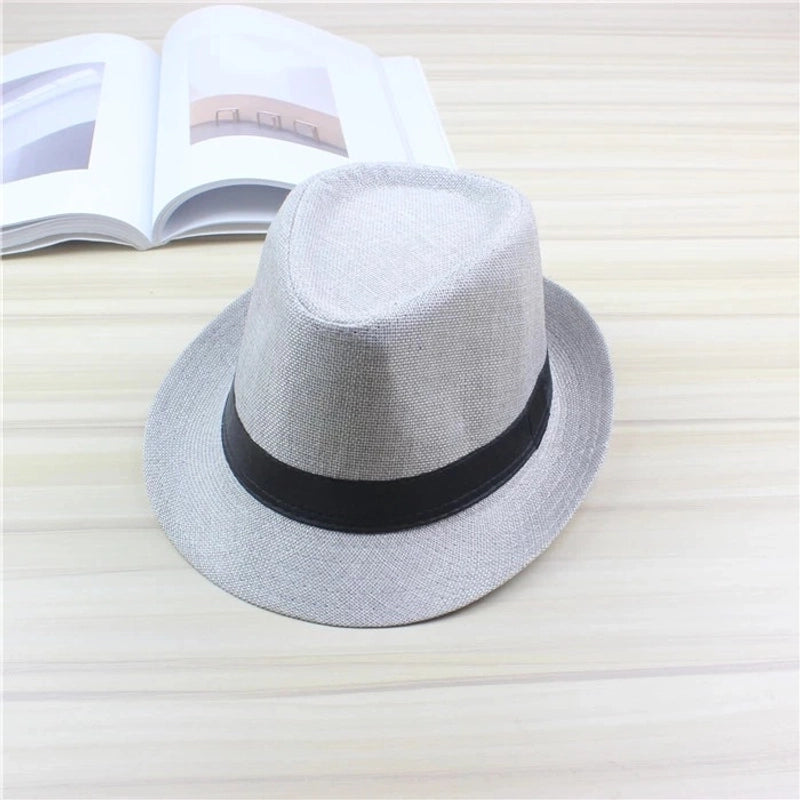 Korean-style Men’s And Women’s Jazz Hat Sunscreen Sun Hat Imitation Linen Breathable Fashion Beach Hat British Retro Small Topper Hat