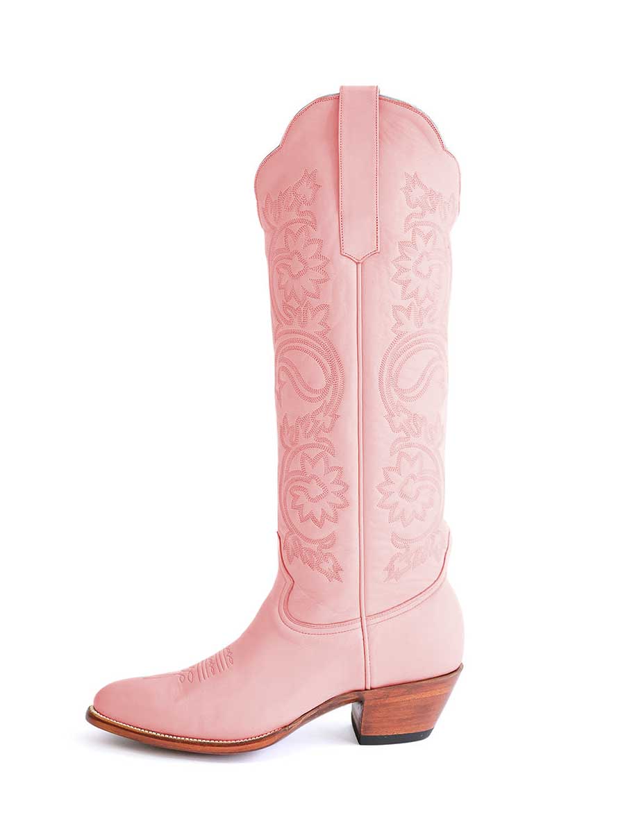 Light Coral Chunky Heel Embroidered Knee High Cowboy Boots for Women
