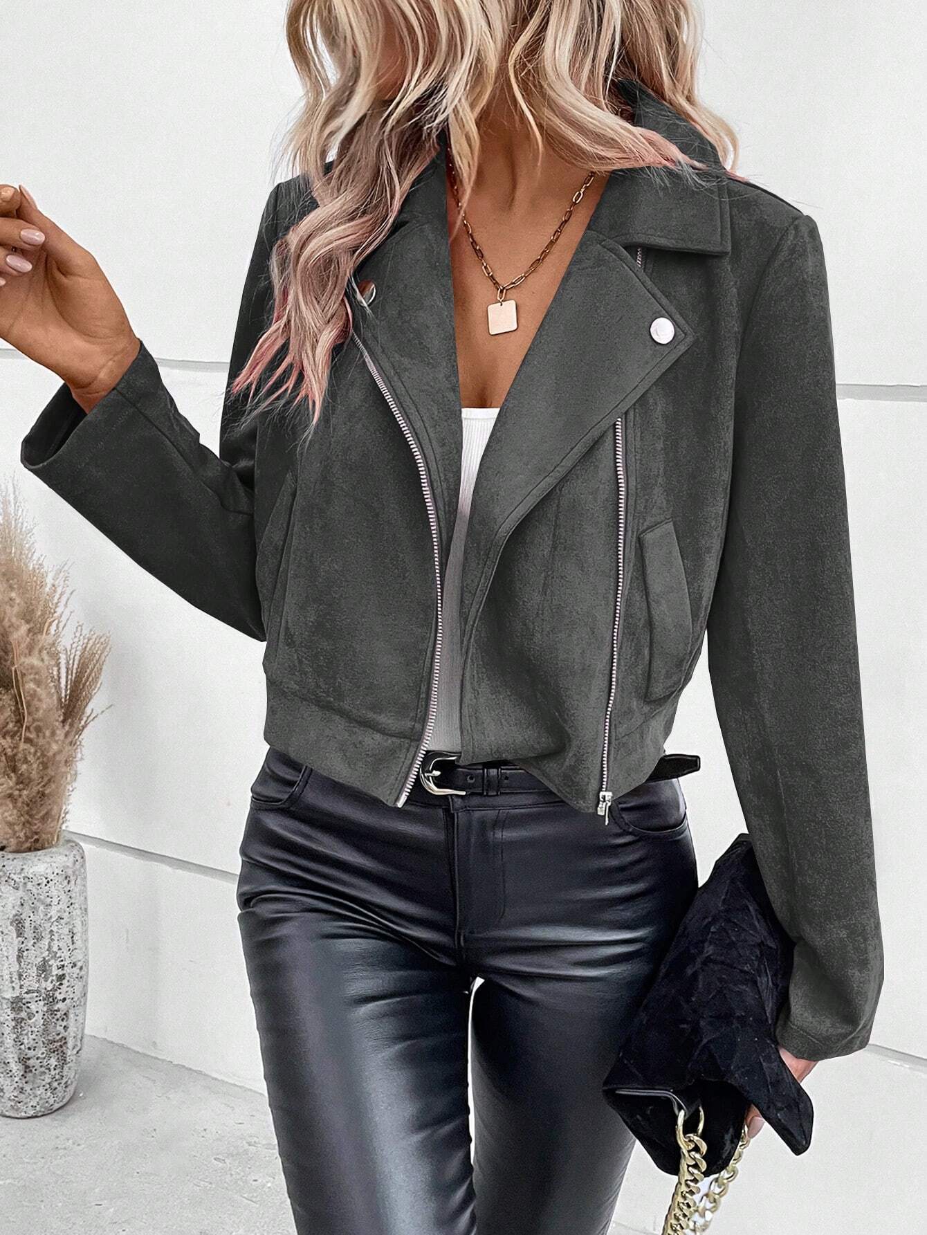 Women Faux Suede Moto Jacket