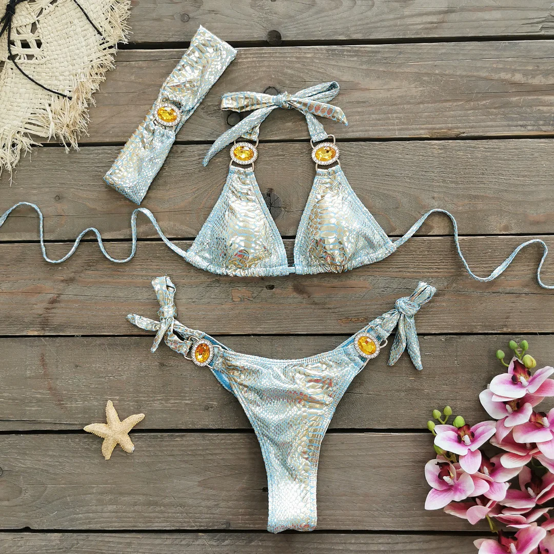 Uveng Three-Point Strap Bikini Split Swimsuit Woman 2025 New Multi-Color Bikini Export