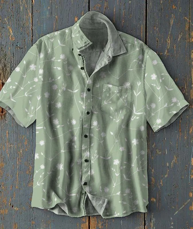 Men's multicolor vintage pattern cotton linen shirt