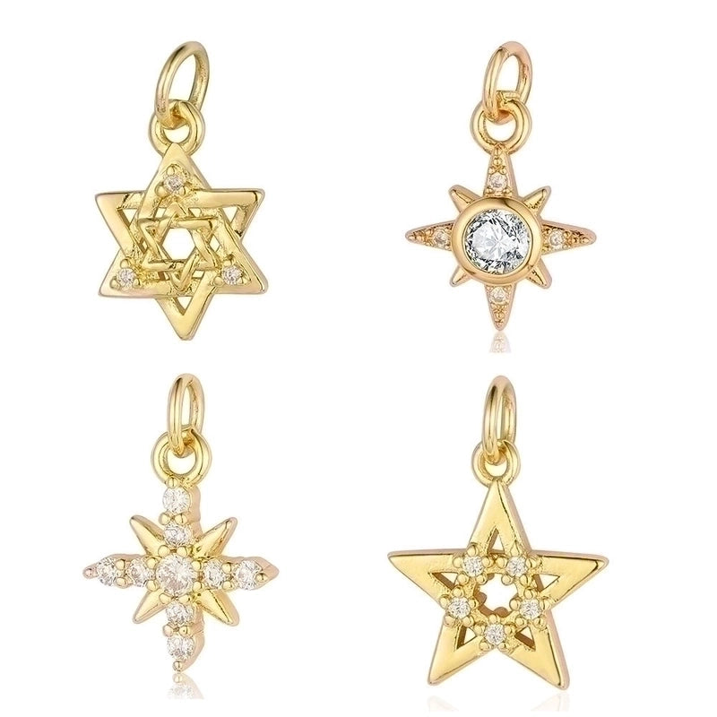 3 Pieces Sweet Pentagram Heart Shape Copper Plating Inlay Zircon 18k Gold Plated Charms Jewelry Accessories