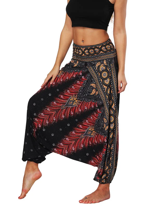 Ethnic Printed Contrast Colors Casual Loose Yoga Bloomers