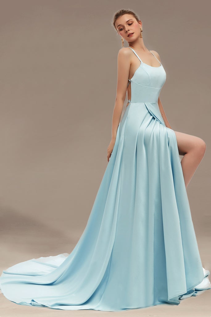 Spaghetti-Straps Long Split Bridesmaid Dress