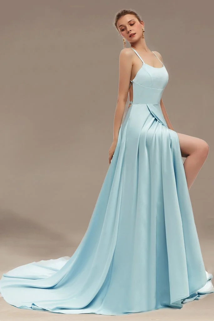 Daisda Spaghetti-Straps Long Bridesmaid Dress With Split