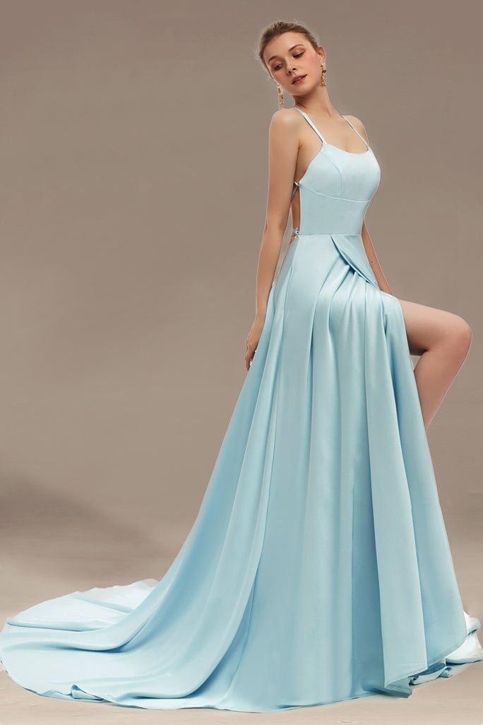 Spaghetti-Straps Long Bridesmaid Dress With Split BD0041 - AZAZEI