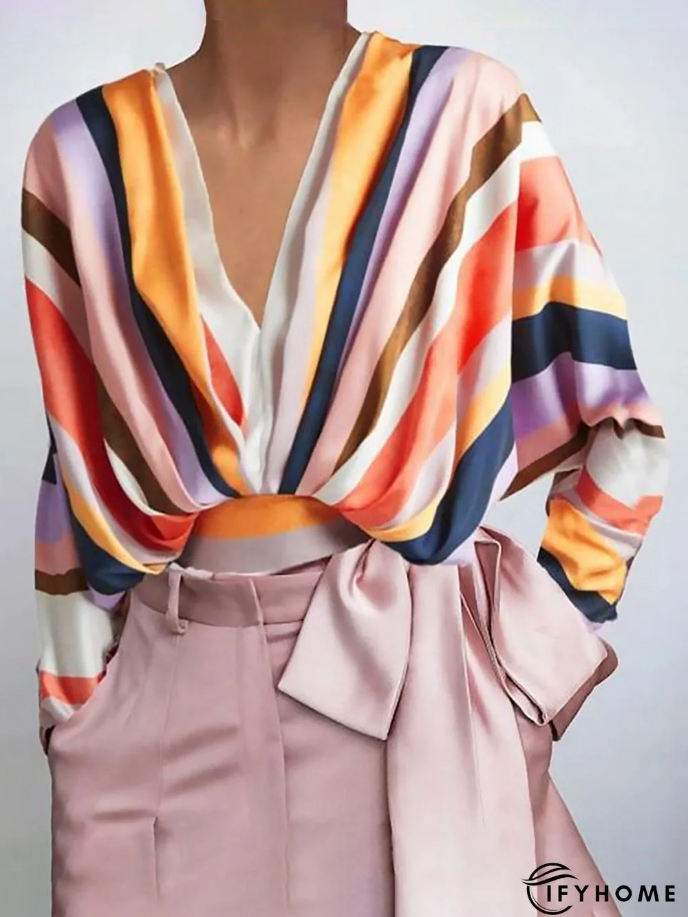 Urban Loose Striped V Neck Blouse | IFYHOME