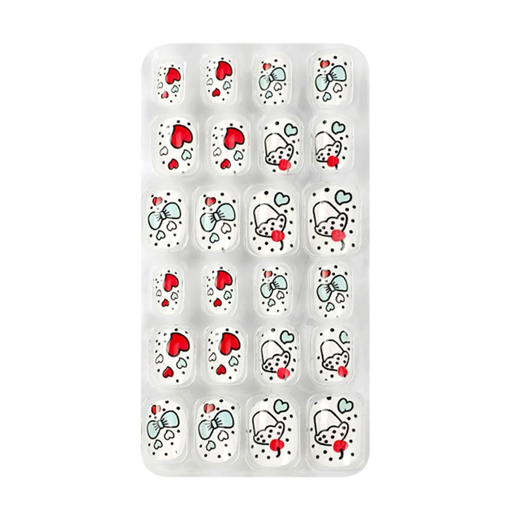 24Pcs/box Kids False Nails Press On Nail Cartoon Full Cover Fake Nails Snowflake Design Manicure Tips Nail Art for Children