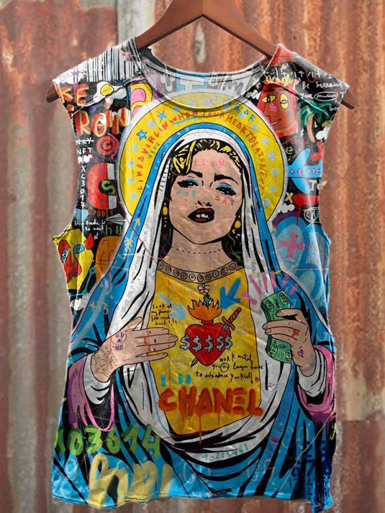 Unisex Christ Mary Graffiti Art Print Casual Tank Top / Rvogue / Rvogue