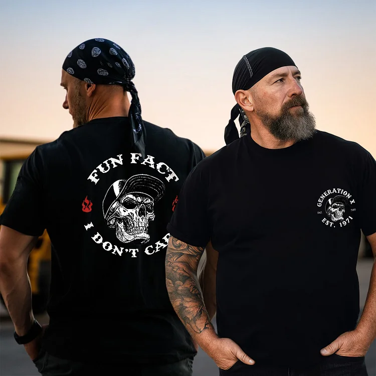 FUN FACT I DON'T CARE Skull Print Men's T-shirt, Gen X Custom Year Of Birth T shirt, Cotton Tee Shirt