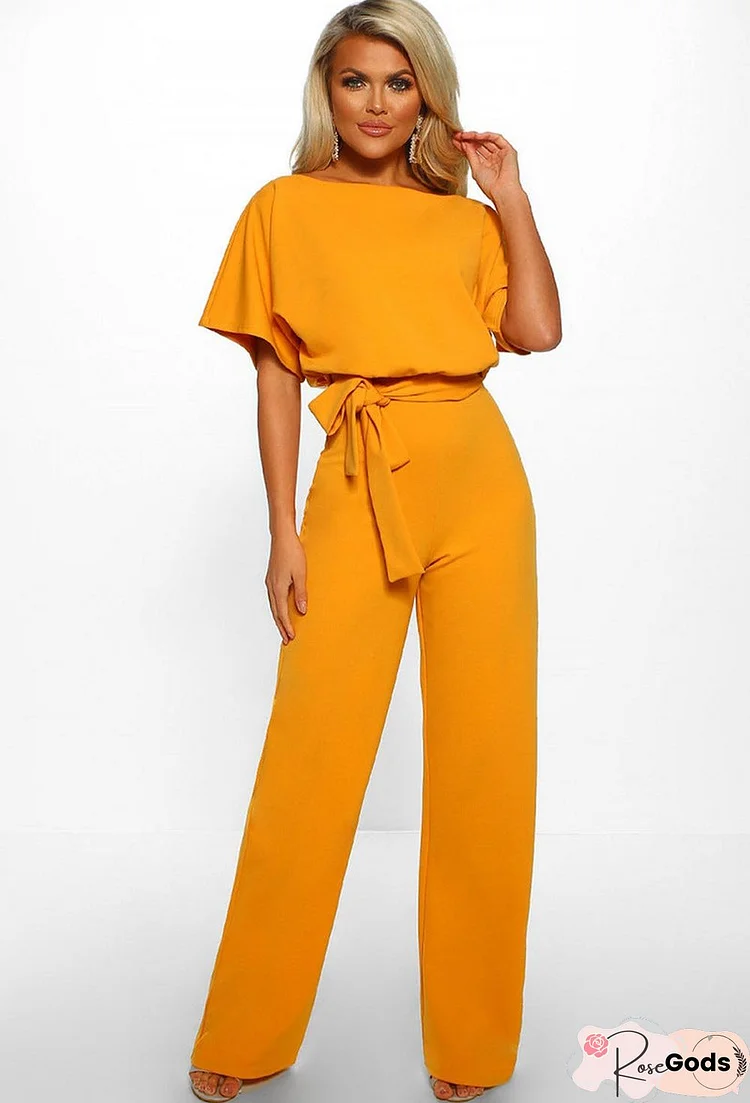 Button Lace-Up Short-Sleeved Jumpsuit