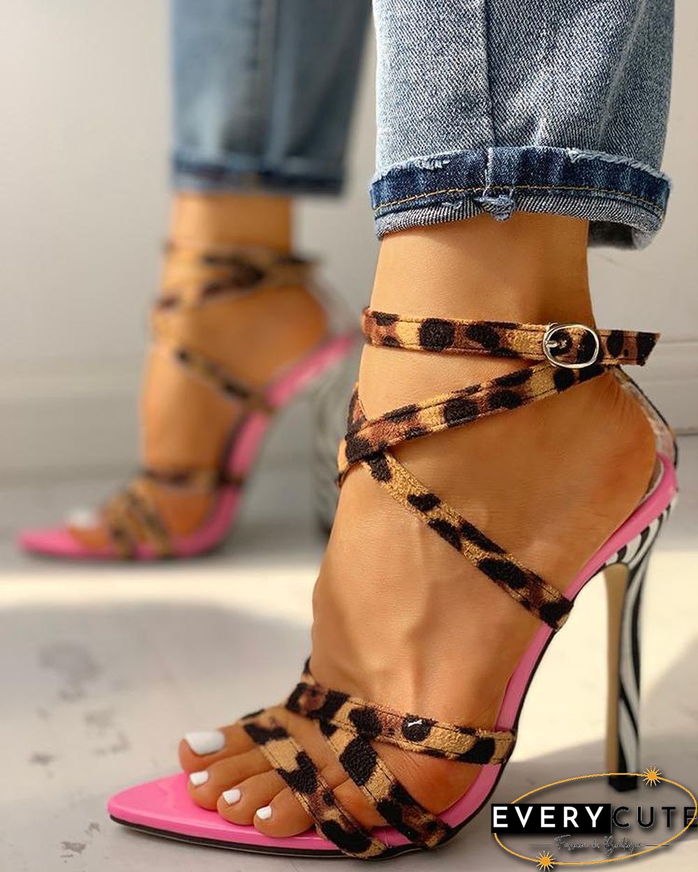 Multi-Strap Crisscross Thin Heeled Sandals