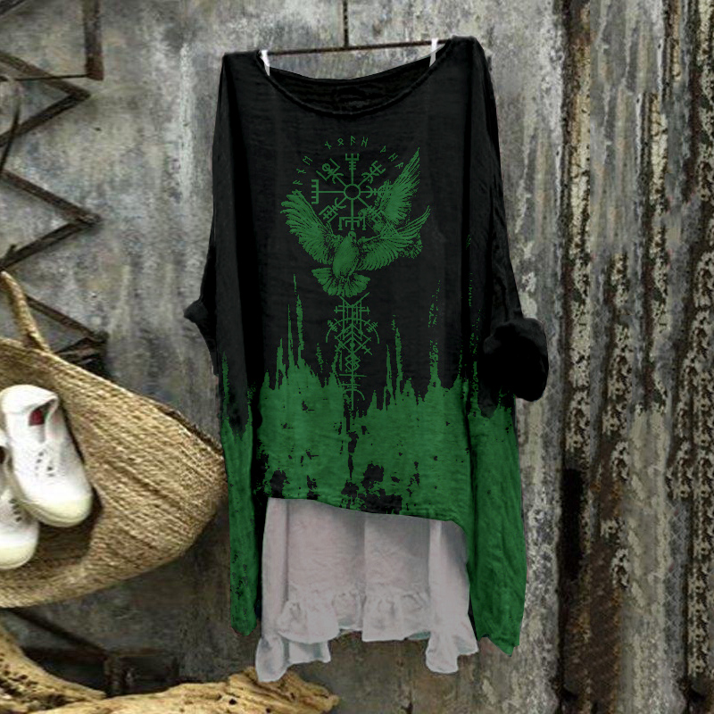 Tribal Bird Viking Vegvisir Print Blouse wearshes